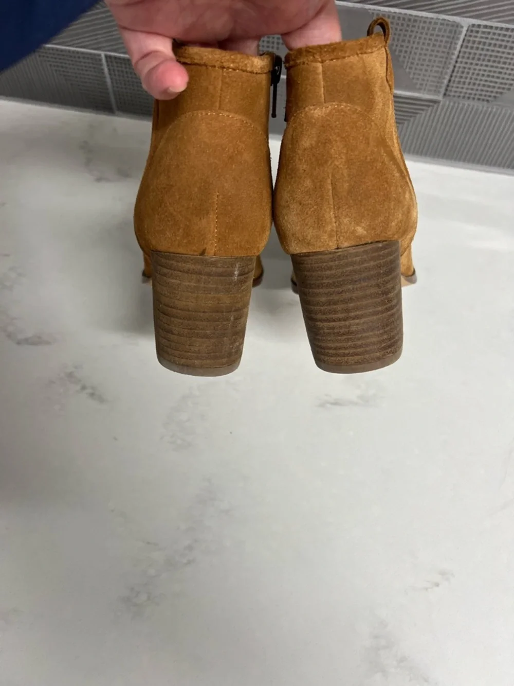 Aldo Cognac Suede Peep-Toe Block Heel Ankle Booties size 6 - Picture 6 of 12